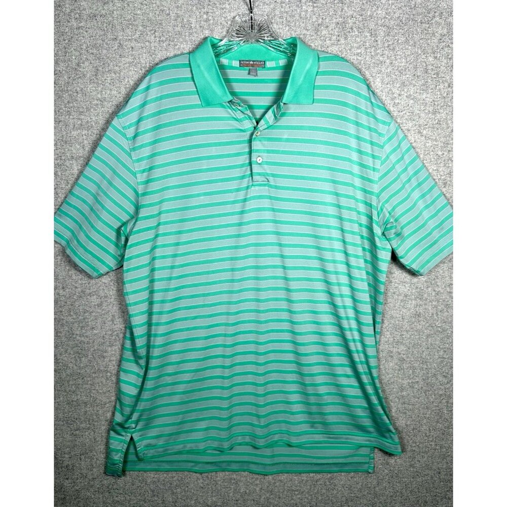 Peter Millar Summer Comfort Golf Polo Shirt Men Large Green Striped Short Sleeve
